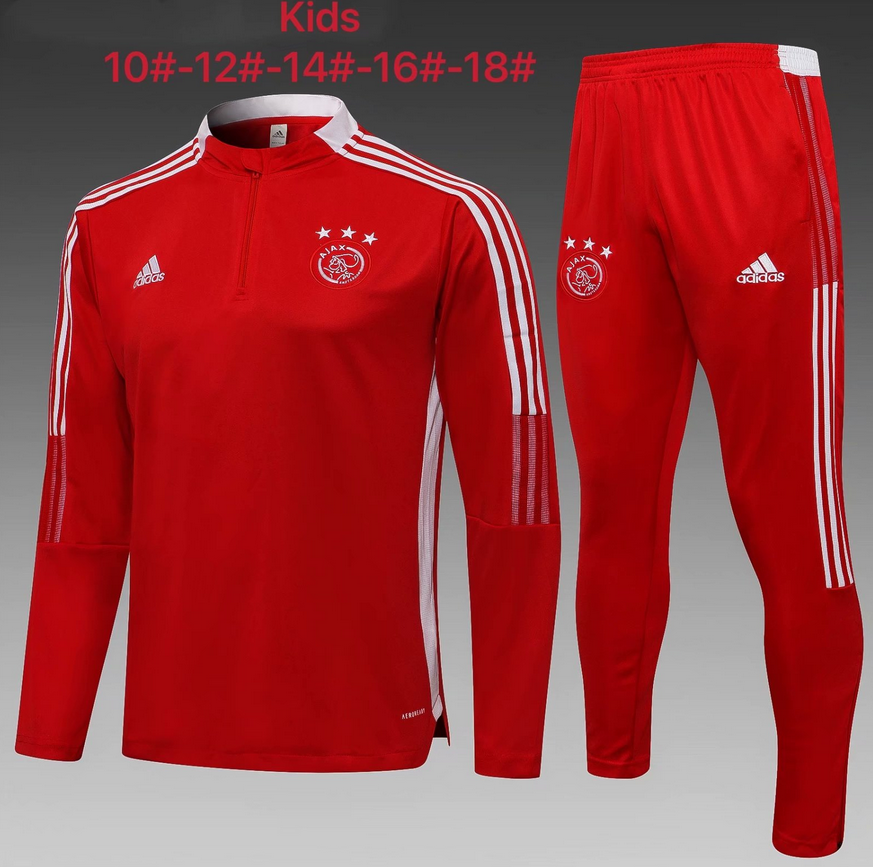 2021/22 Ajax Kids Red Sweatshirt and Pants Youth Training Kits